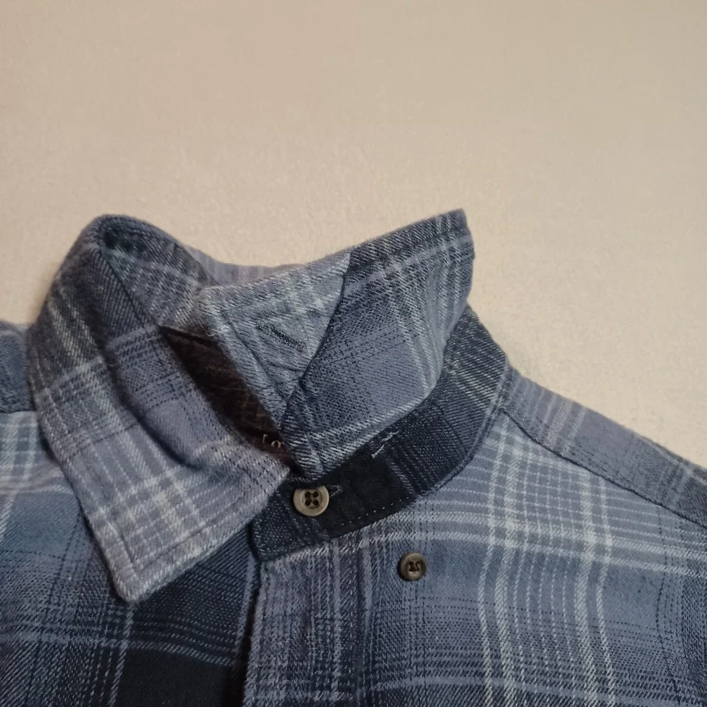 George Mens Plaid Button Down Shirt Blue Grey Long Sleeve S 34-36 GE32100029